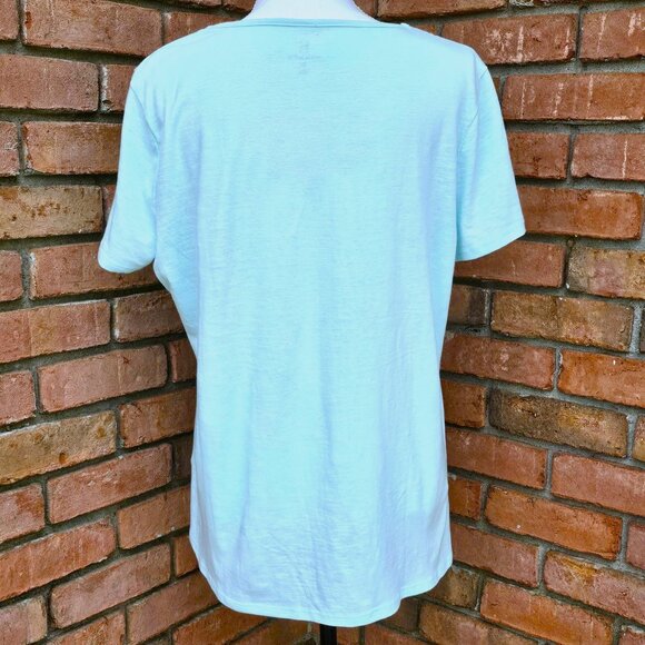 Hannah Top Pastel Aqua Blue, Crochet Lace Front Relaxed Short Sleeve GUC Size XL - Picture 7 of 11